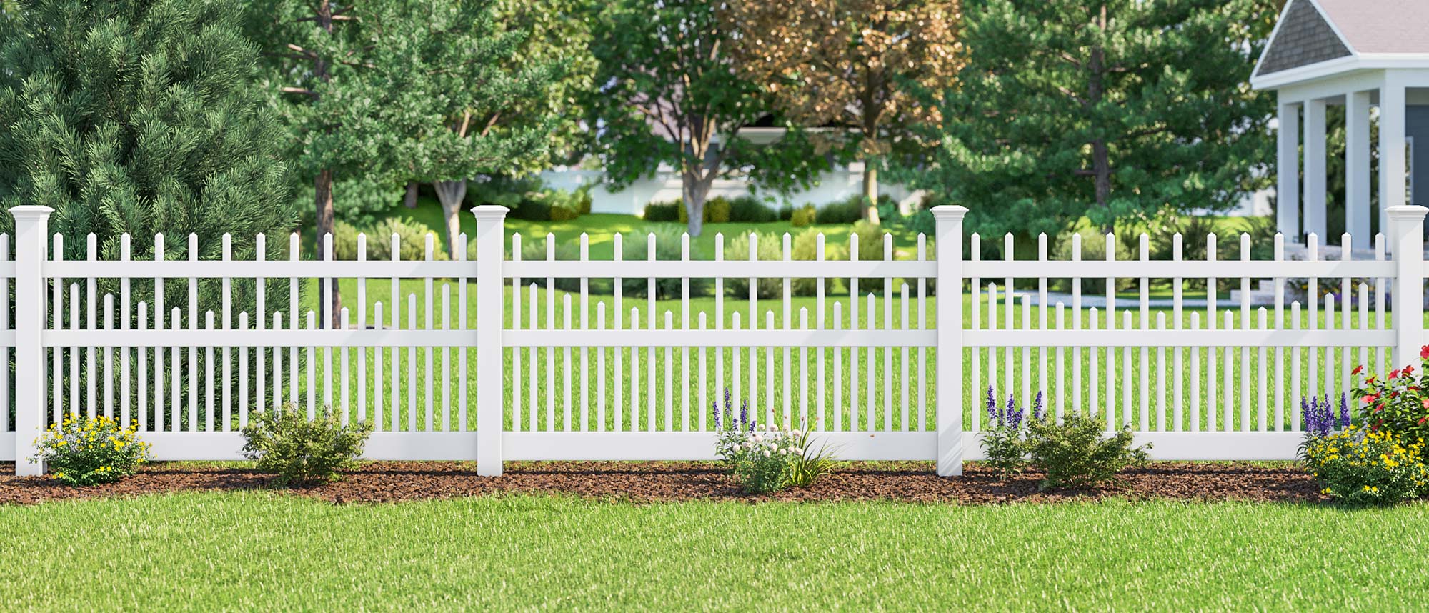 Evansville Indiana Vinyl Fence - Chestnut Scallop Staggered Style