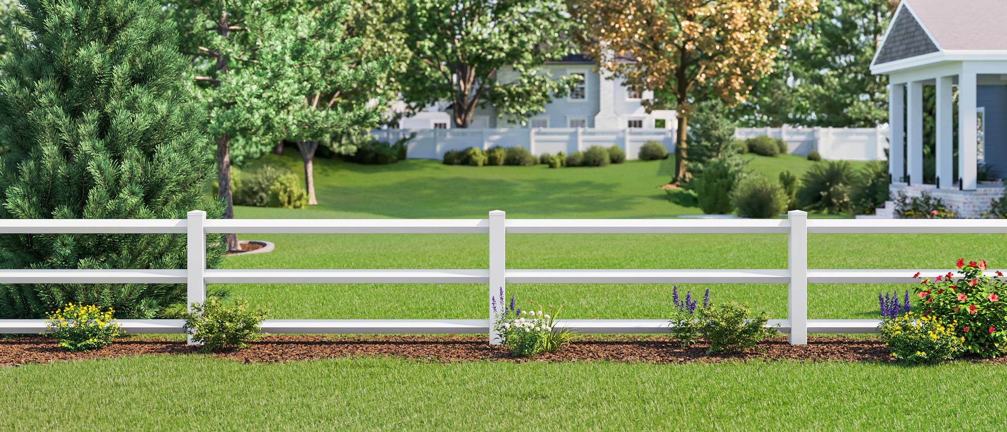 Evansville Indiana Vinyl Fence - Diamond Post & Rail 3 Rail